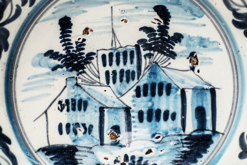 A large Delft blue early seventeenth century dish.