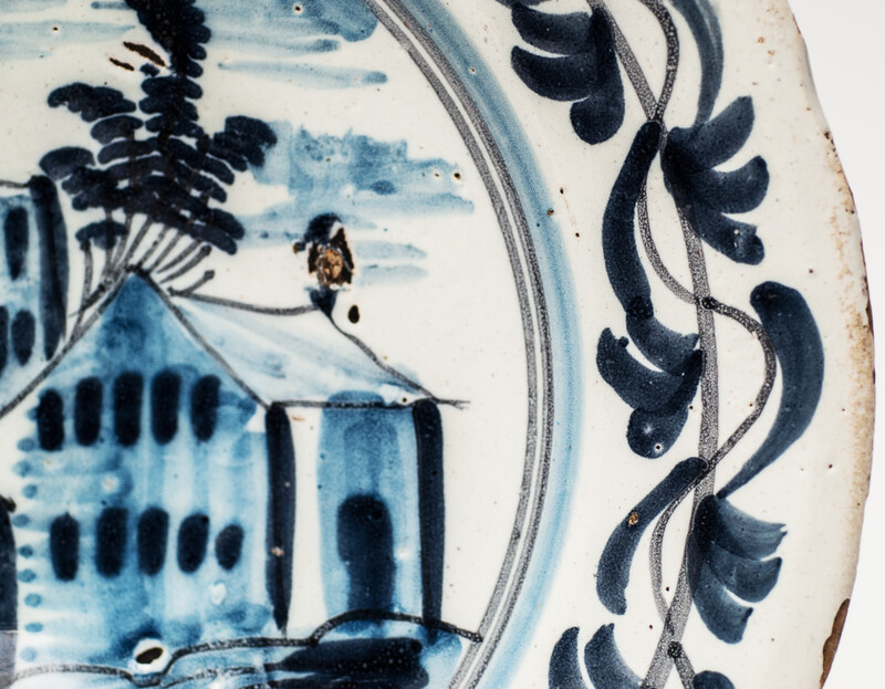 A large Delft blue early seventeenth century dish.