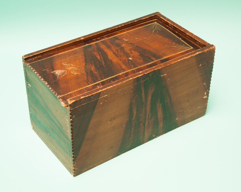 A nineteenth century sapwood imitation mahogany painted box from West Friesland with initials 