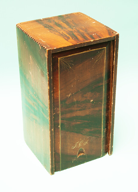 A nineteenth century sapwood imitation mahogany painted box from West Friesland with initials 