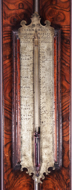 A superb 18th Century burr walnut mercury barometer by Stevan Ronket in Amsterdam.