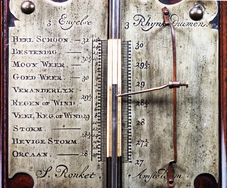 A superb 18th Century burr walnut mercury barometer by Stevan Ronket in Amsterdam.