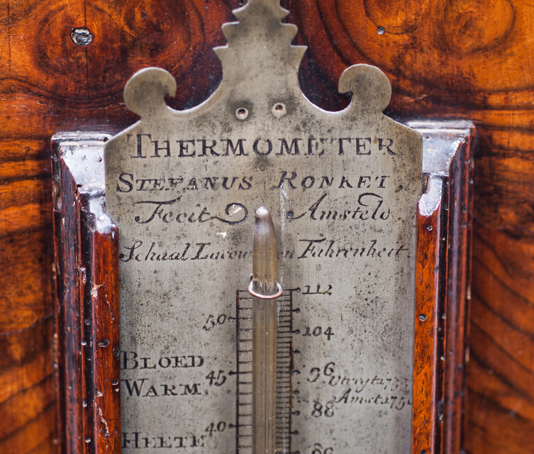 A superb 18th Century burr walnut mercury barometer by Stevan Ronket in Amsterdam.