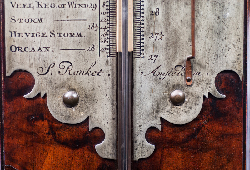 A superb 18th Century burr walnut mercury barometer by Stevan Ronket in Amsterdam.