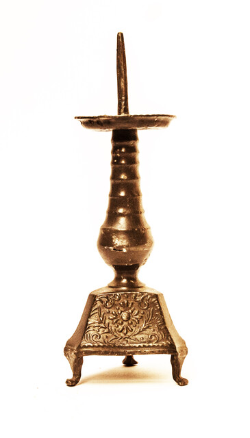 An eighteenth century Dutch pewter religious candlestick.