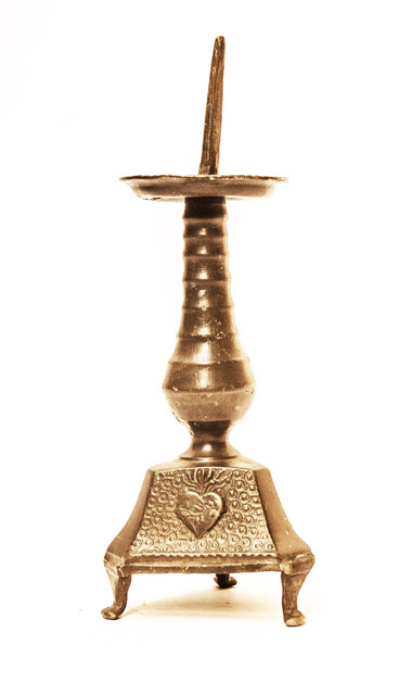 An eighteenth century Dutch pewter religious candlestick.