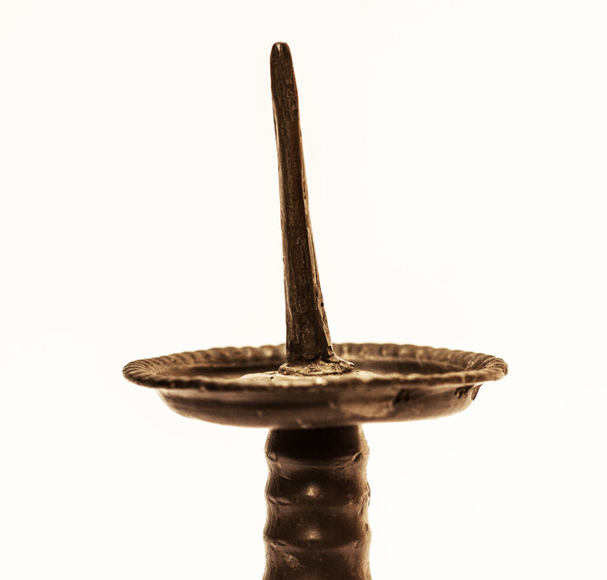 An eighteenth century Dutch pewter religious candlestick.