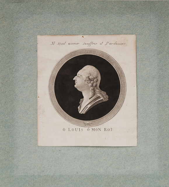 Framed portrait to commemorate the death of King Louis XV of France in 1774.  