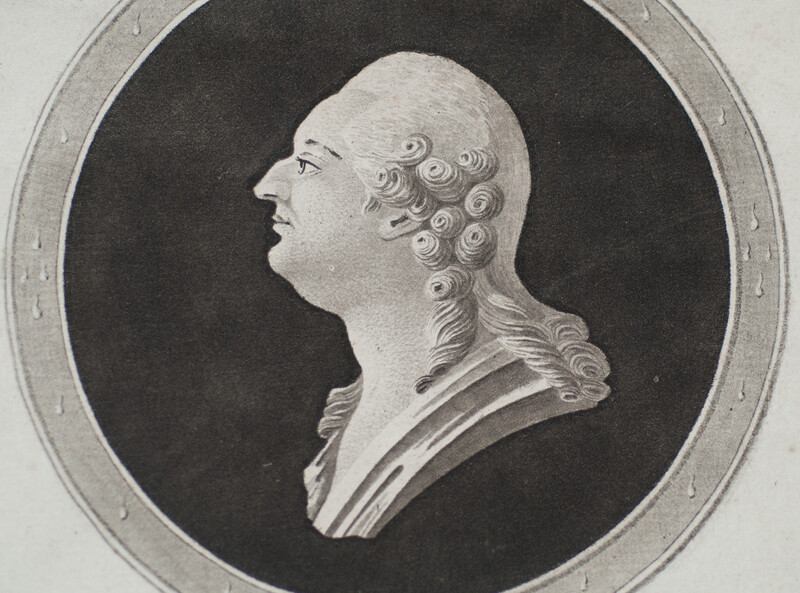 Framed portrait to commemorate the death of King Louis XV of France in 1774.  