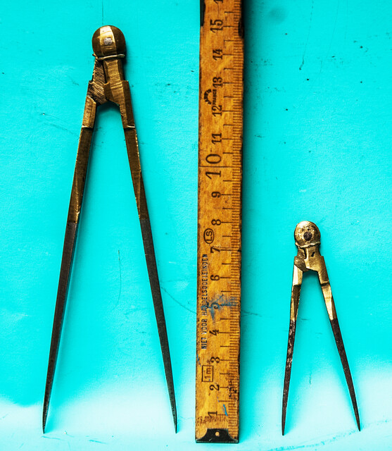 Two brass and steel late 17th C. dividers.