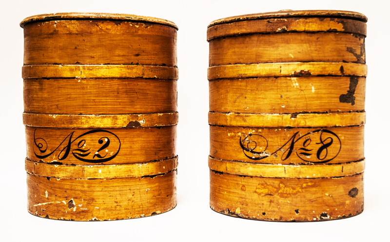 Two eighteenth century tobacco barrels, the inside covered with lead.