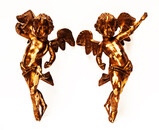 Two large eighteenth Century wooden gilt Dutch angels.